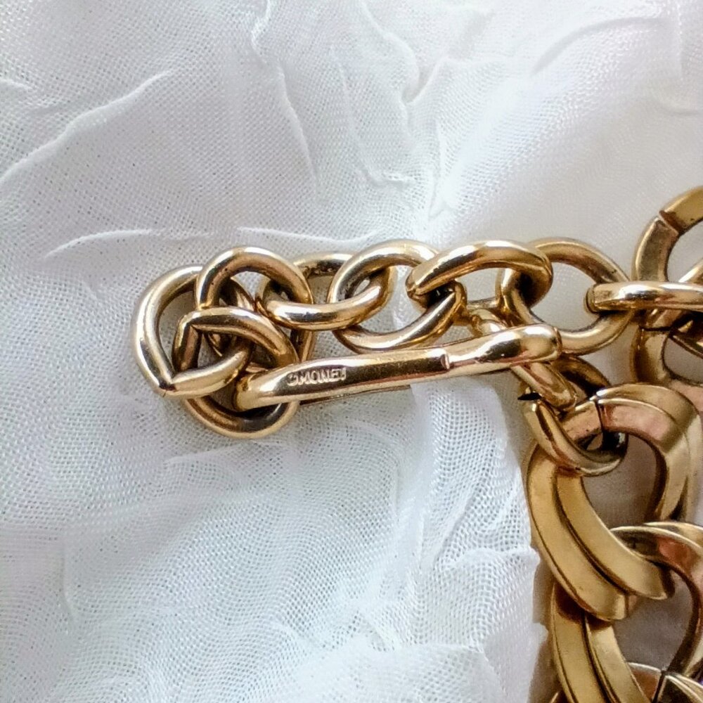 Vintage Signed MONET Gold Tone Double Curved Link Chunky Necklace-32" Very Long - Picture 7 of 7